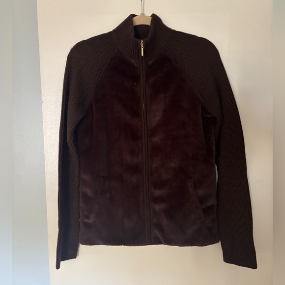 J. McLaughlin Chocolate Brown Faux Fur Sweater Jacket, Size S - Picture 1 of 3